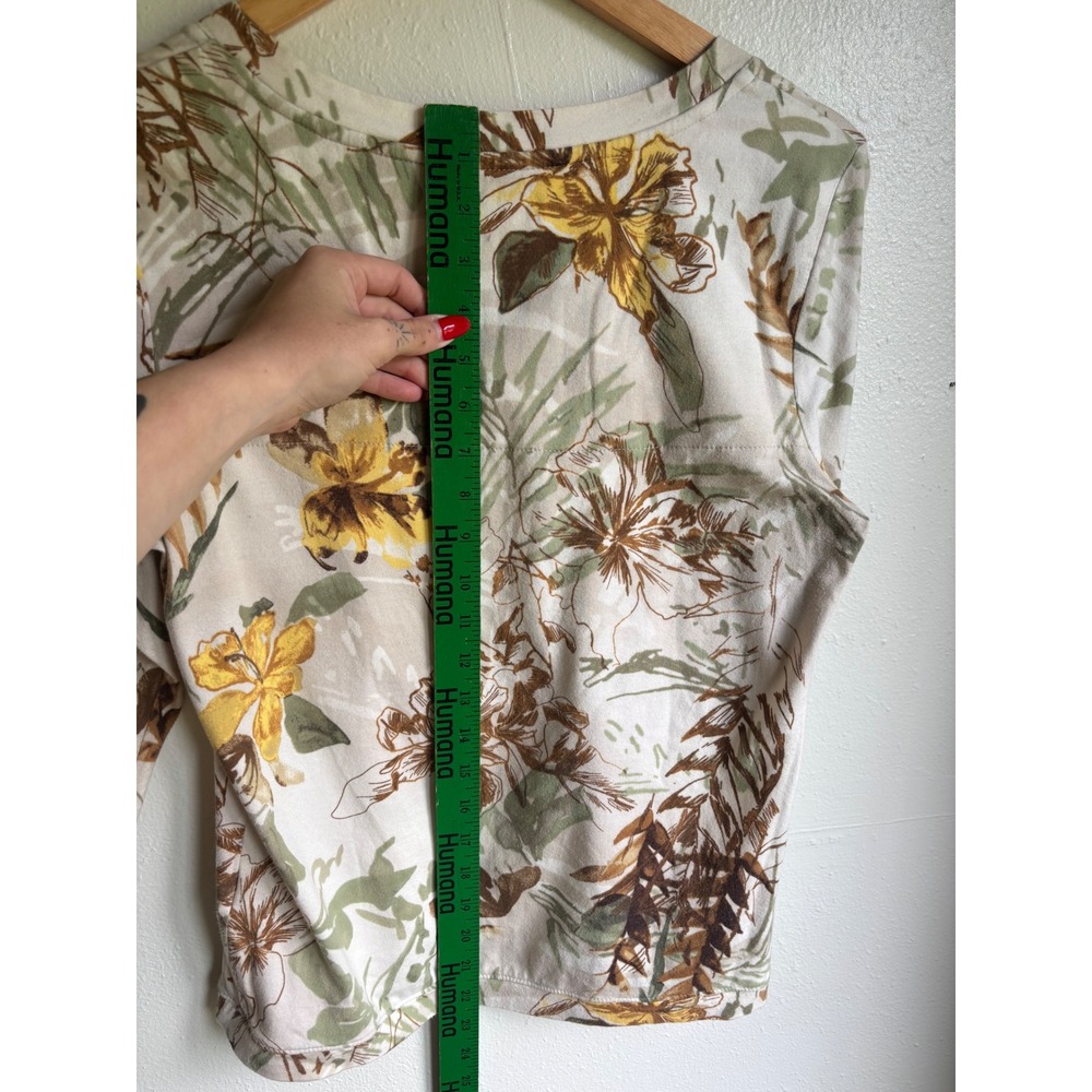 Caribbean Joe Womens Tropical Floral Square Neck Crochet Trim 3/4 Sleeve Top S - Picture 6 of 7